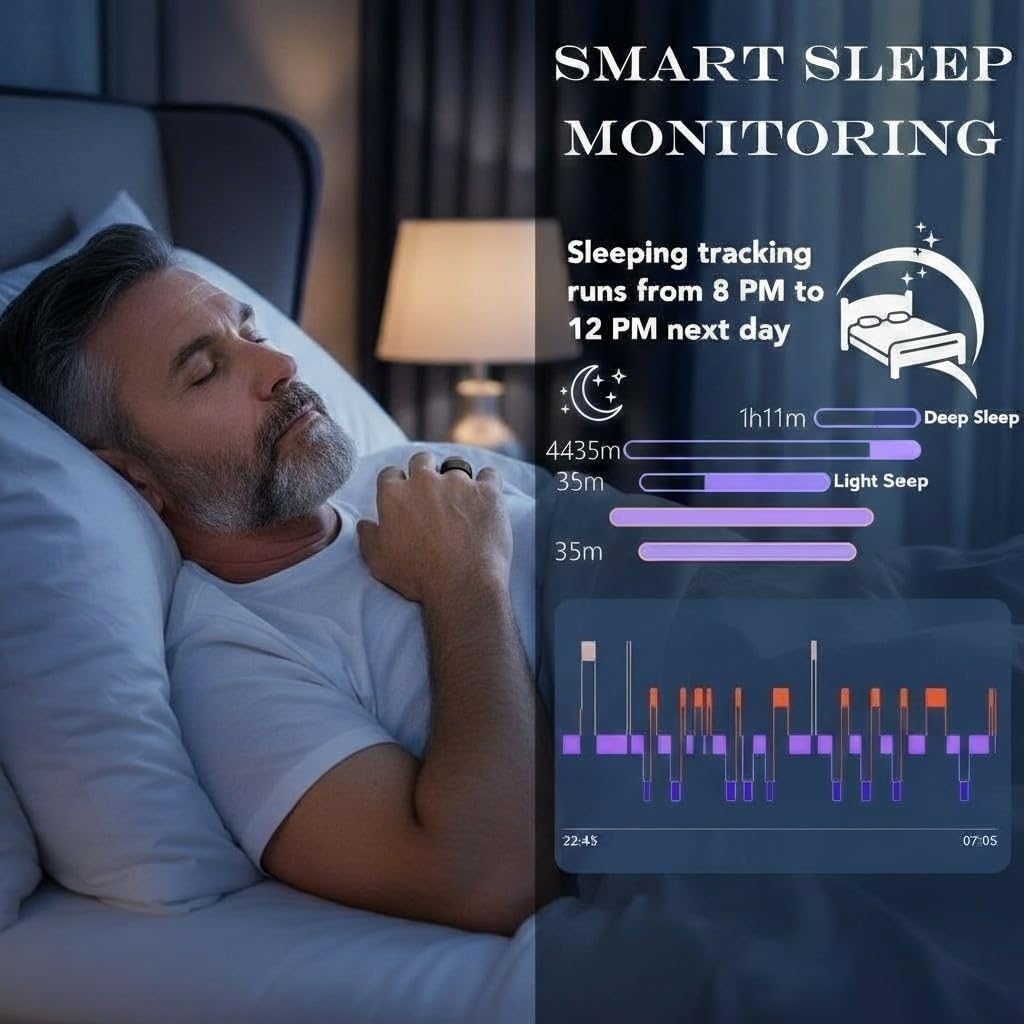 Smart Health Ring for Men Women, Fitness Tracker Ring with Heart Rate Blood Pressure SpO2 Sleep Monitoring, 100+ Sports, Slim Stainless Steel IP68, No Subscription, iOS Android