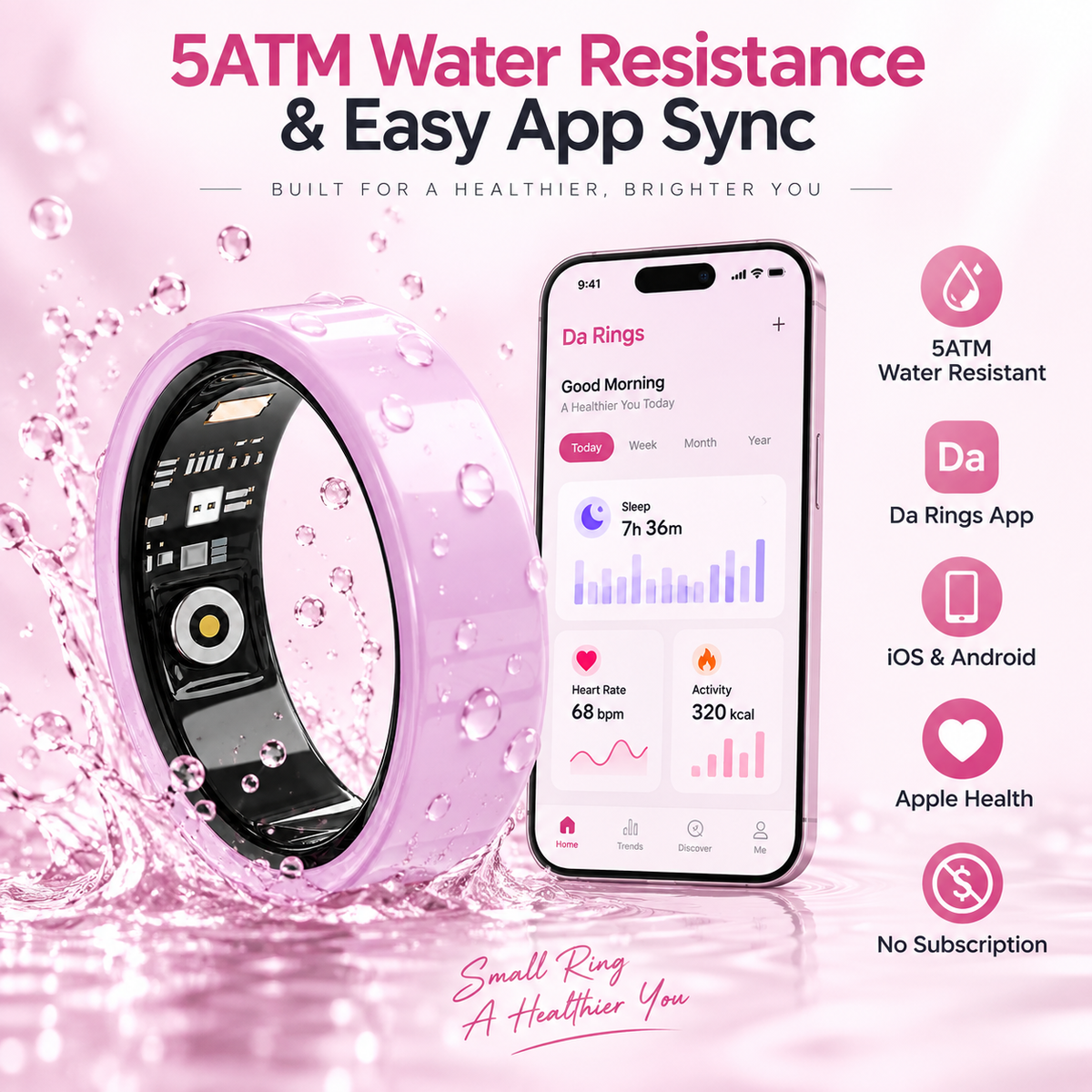 BKWAT BKC1 Ceramic Smart Ring with NFC, Health & Sleep Tracking