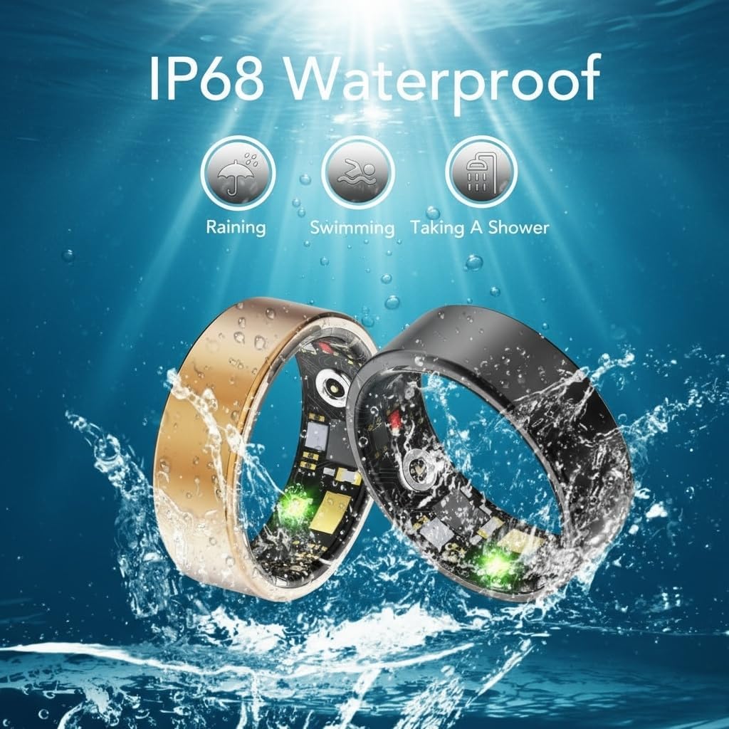 Smart Health Ring for Men Women, Fitness Tracker Ring with Heart Rate Blood Pressure SpO2 Sleep Monitoring, 100+ Sports, Slim Stainless Steel IP68, No Subscription, iOS Android