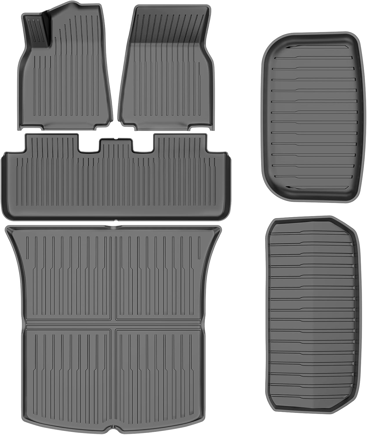 2024 Tesla Model y Floor mats - Custom Fit All Weather TPE Cargo Liner Trunk Accessories, Exclusively Compatible with 2021-2024 Tesla Model Y 5-Seat (Model Y Full Floor Mat Kit - Set of 6)