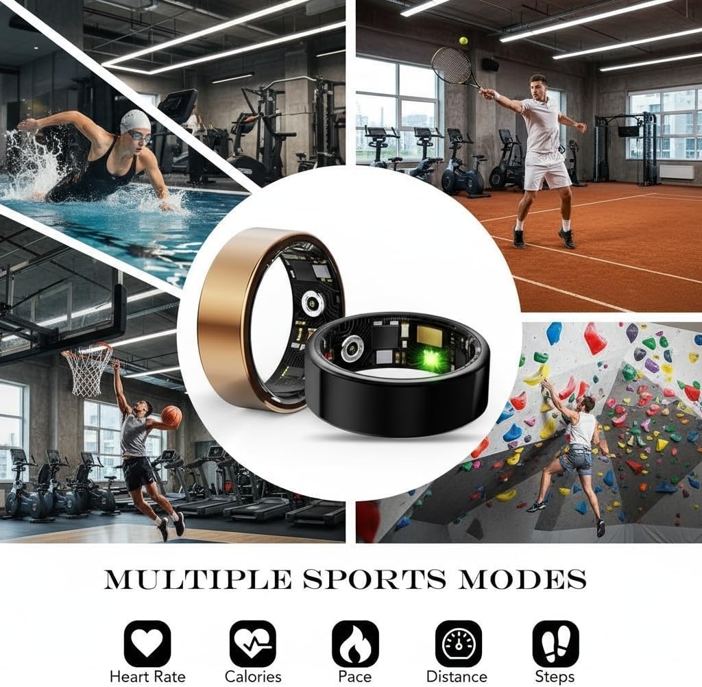 Smart Health Ring for Men Women, Fitness Tracker Ring with Heart Rate Blood Pressure SpO2 Sleep Monitoring, 100+ Sports, Slim Stainless Steel IP68, No Subscription, iOS Android