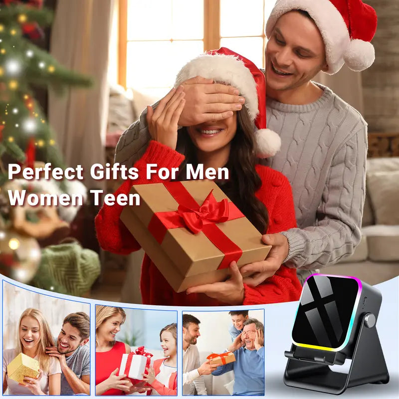 BKWAT Wireless Induction Audio Speaker Stand, 5in1 Cellphone Holder, 3500mAh Rechargeable Emergency Power Bank,360° Adjustable Mobile Tablet Stand with Colorful Ambient Light Gifts for Men Women