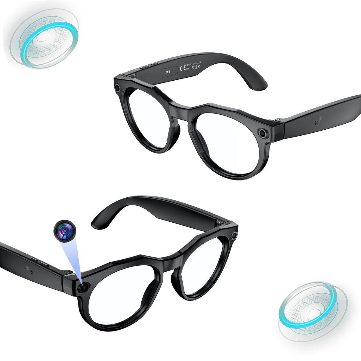 AI Smart Glasses 8MP HD Camera IPX-6 Waterproof Touch Control for Music Listening Translation Voice Meeting Recording