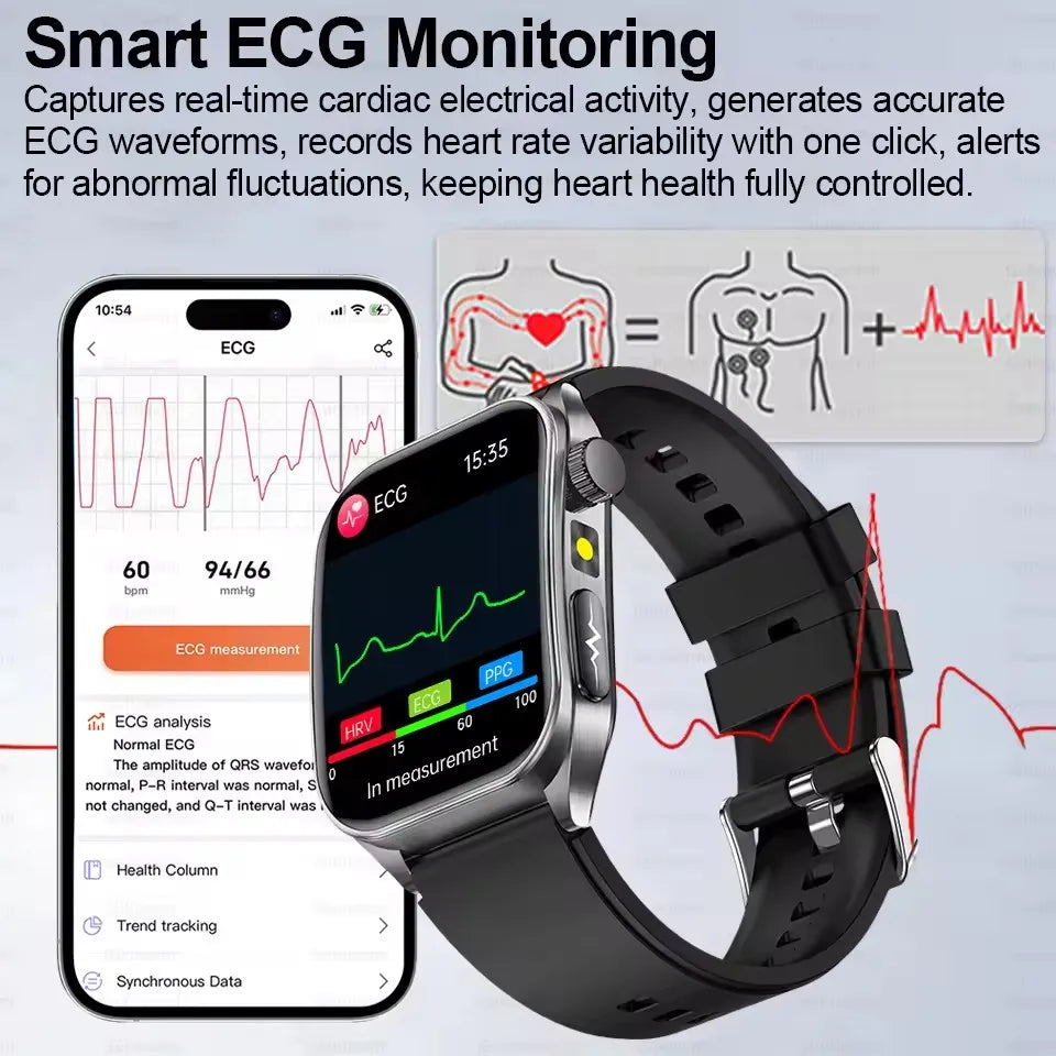 650nm Laser Therapy Smartwatch for Men, ECG & Health Monitoring Watch with Bluetooth Calling, for Android & iOS