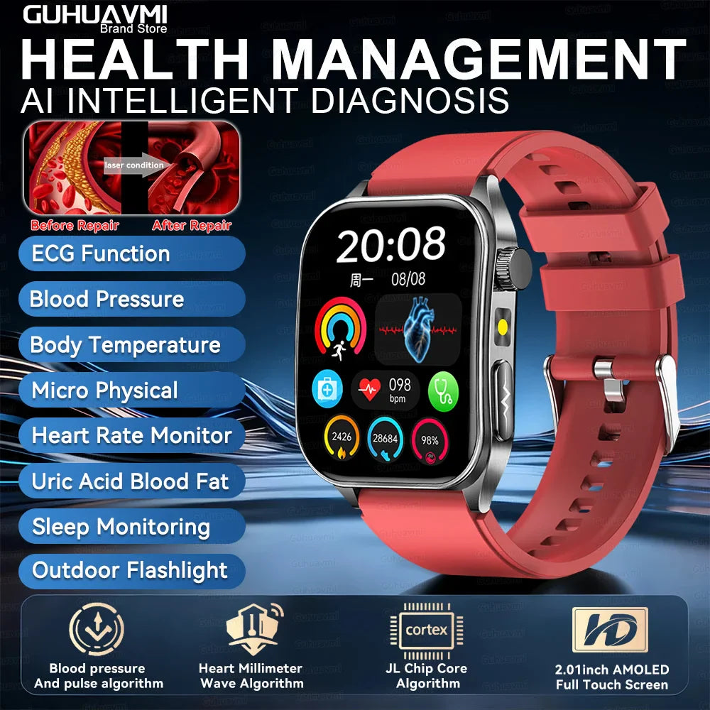 650nm Laser Therapy Smartwatch for Men, ECG & Health Monitoring Watch with Bluetooth Calling, for Android & iOS