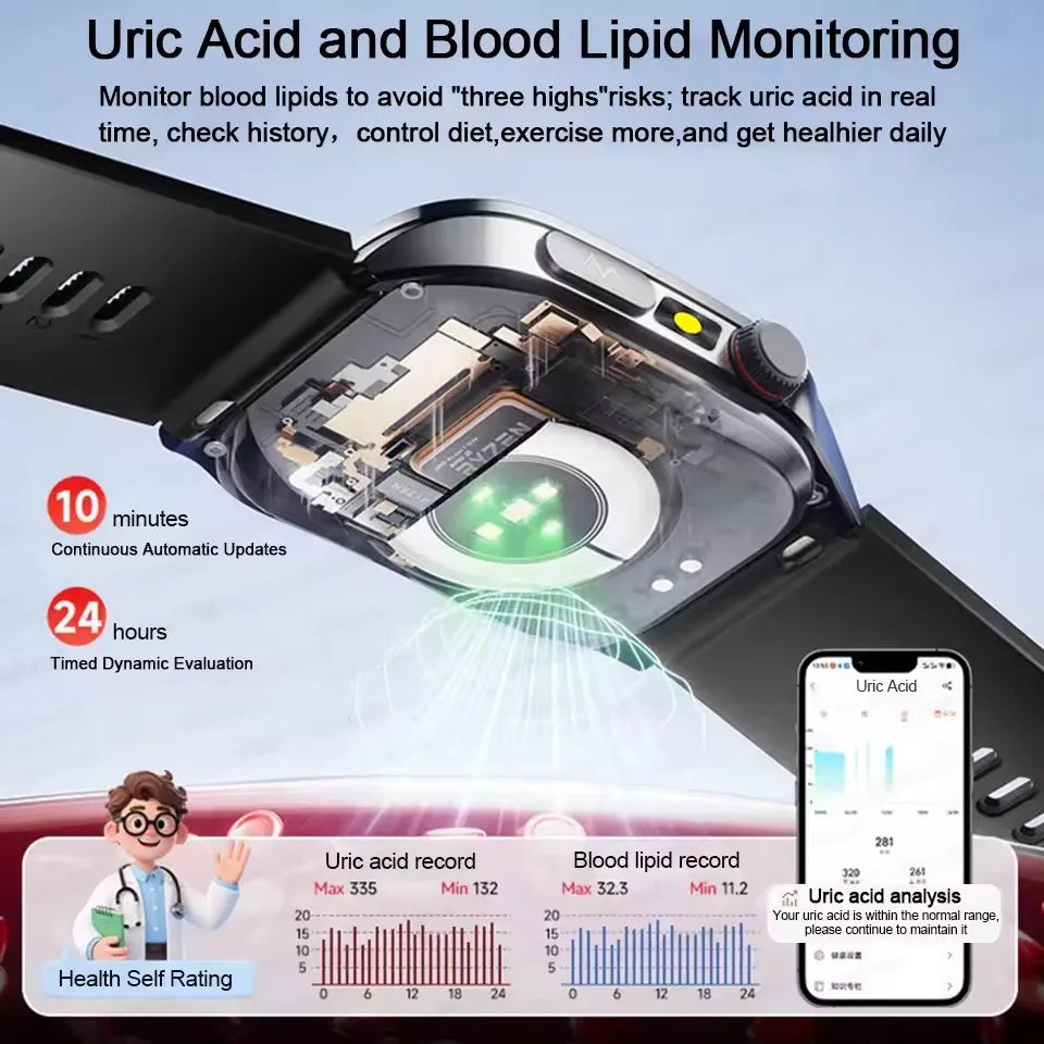 650nm Laser Therapy Smartwatch for Men, ECG & Health Monitoring Watch with Bluetooth Calling, for Android & iOS