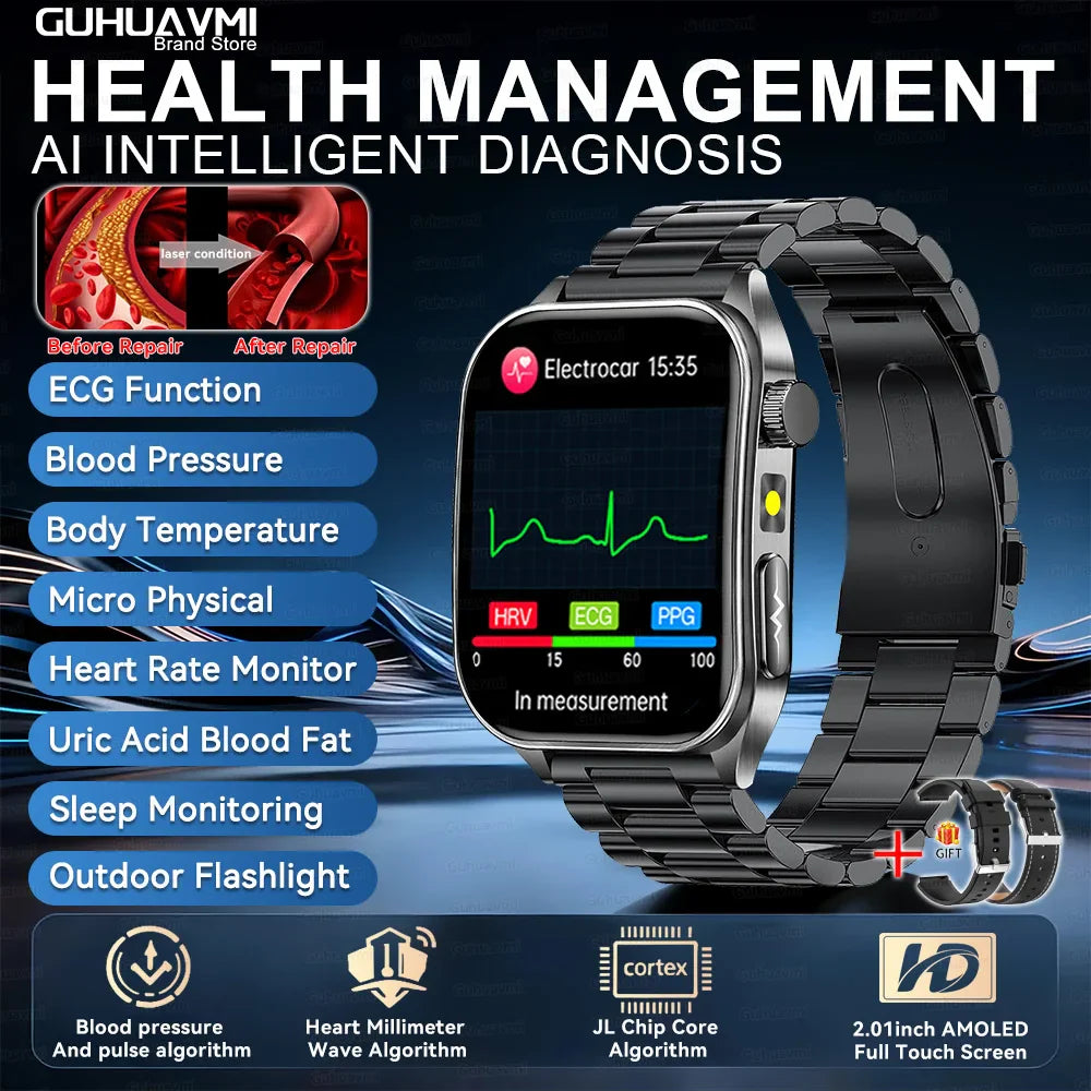 650nm Laser Therapy Smartwatch for Men, ECG & Health Monitoring Watch with Bluetooth Calling, for Android & iOS