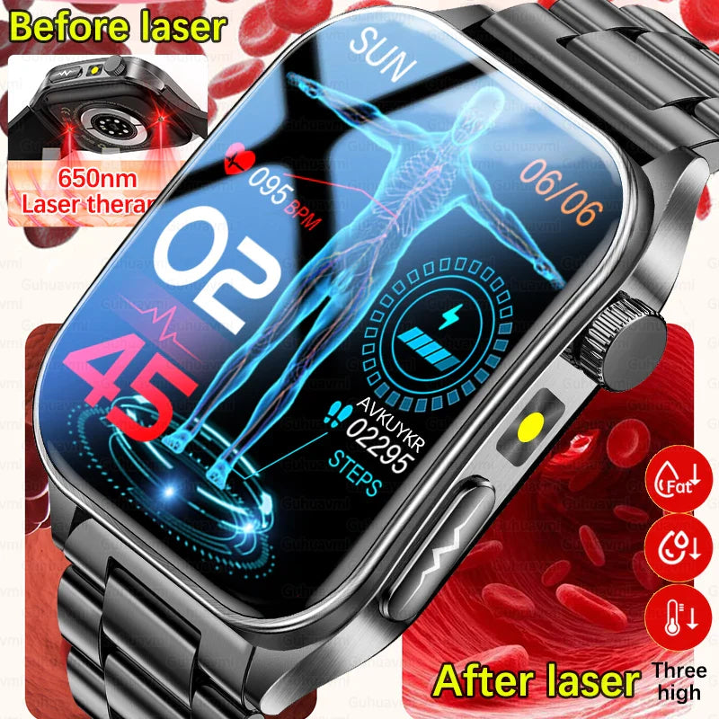 650nm Laser Therapy Smartwatch for Men, ECG & Health Monitoring Watch with Bluetooth Calling, for Android & iOS