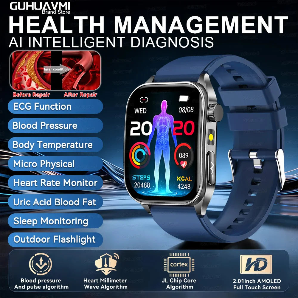 650nm Laser Therapy Smartwatch for Men, ECG & Health Monitoring Watch with Bluetooth Calling, for Android & iOS