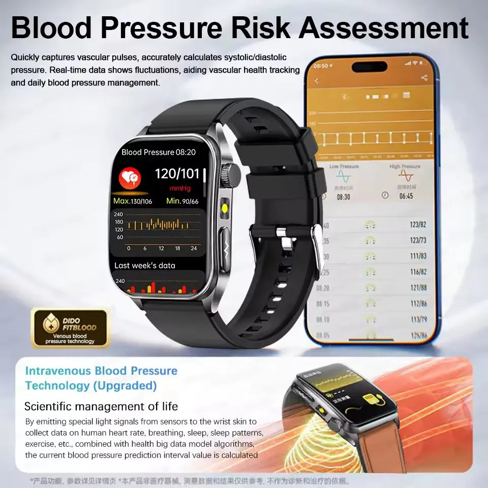 650nm Laser Therapy Smartwatch for Men, ECG & Health Monitoring Watch with Bluetooth Calling, for Android & iOS