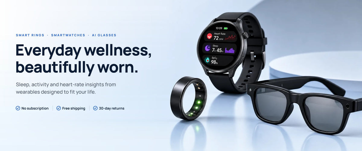 BKWAT smart ring, smartwatch and AI glasses — Everyday wellness, beautifully worn