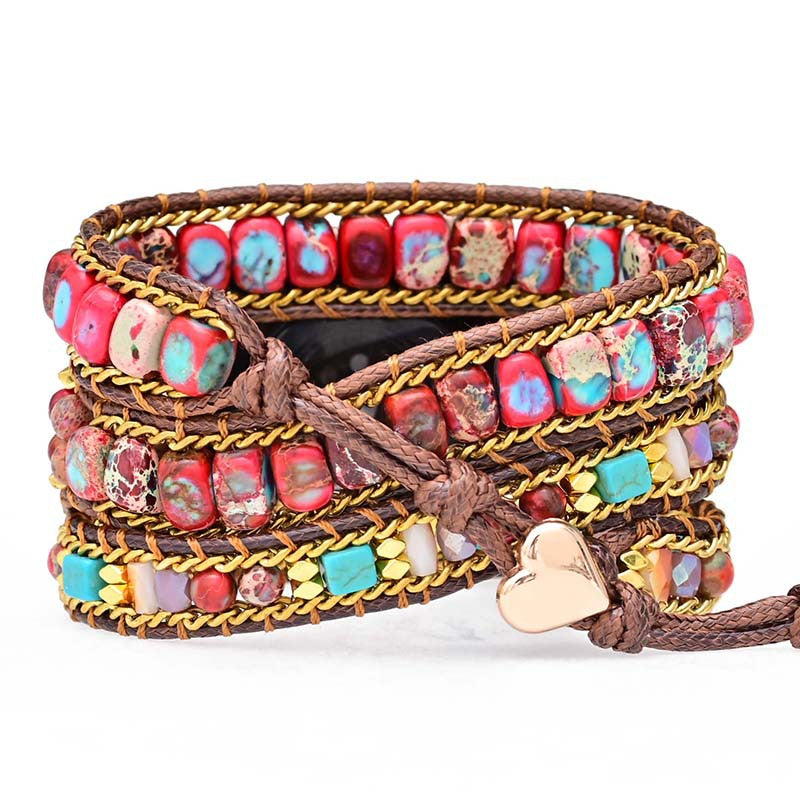 Red and Blue Imperial Stone Bead woven with Bohemian style strap for Apple Watch