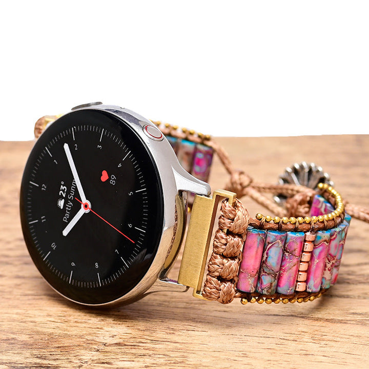 PurpleFlower Cylindrical Bracelet Watch Ethnic Retro Natural Stone Woven Watch Band