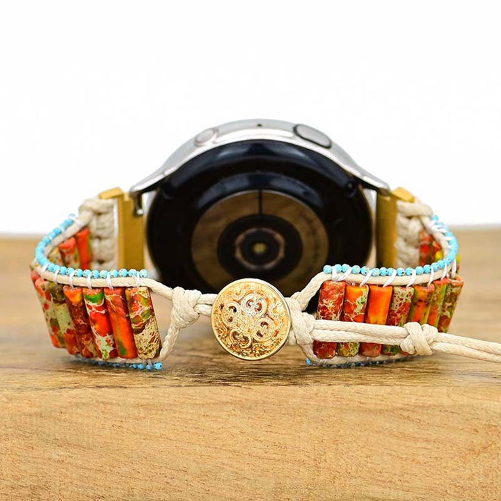 PurpleFlower Cylindrical Bracelet Watch Ethnic Retro Natural Stone Woven Watch Band